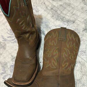 Ariat Tan Western Boots with Colorful Stitching